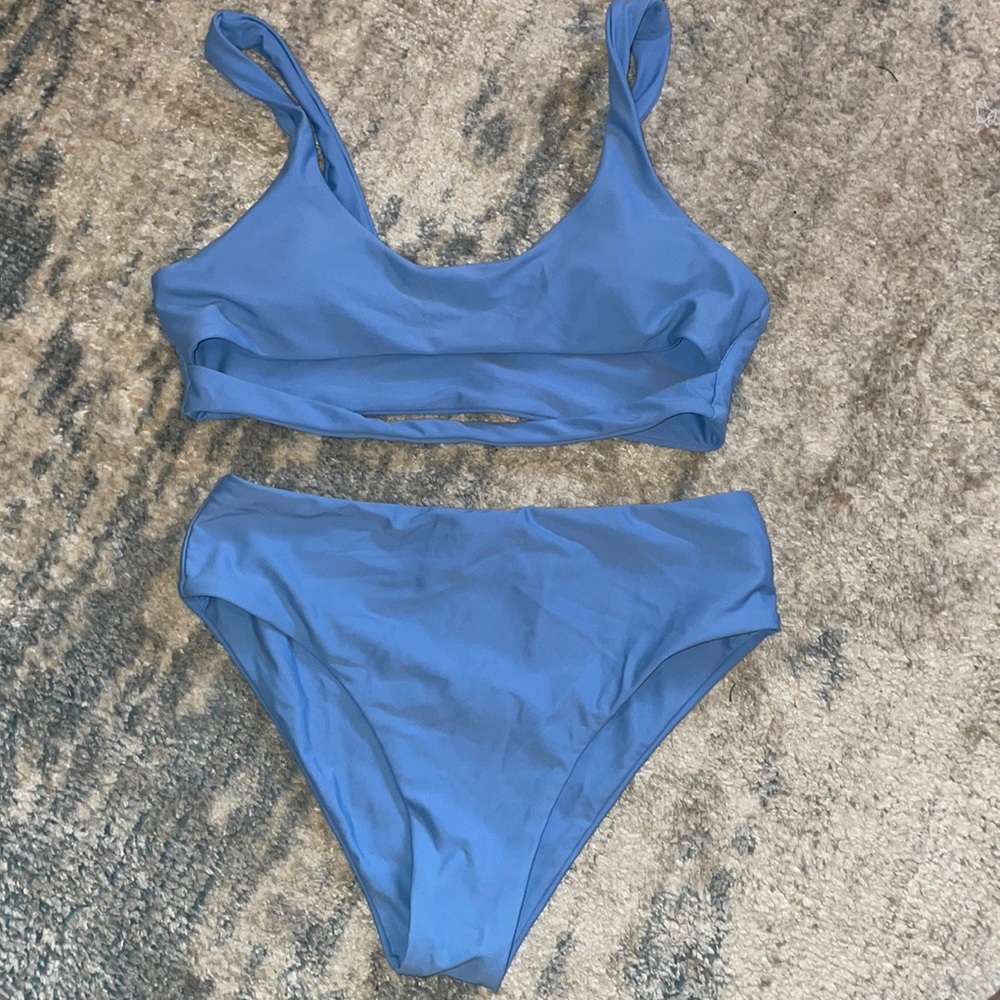 Size small women’s blue bikini.